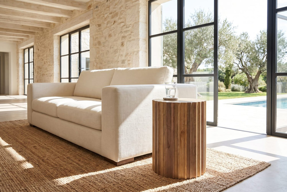 A column beside the sofa