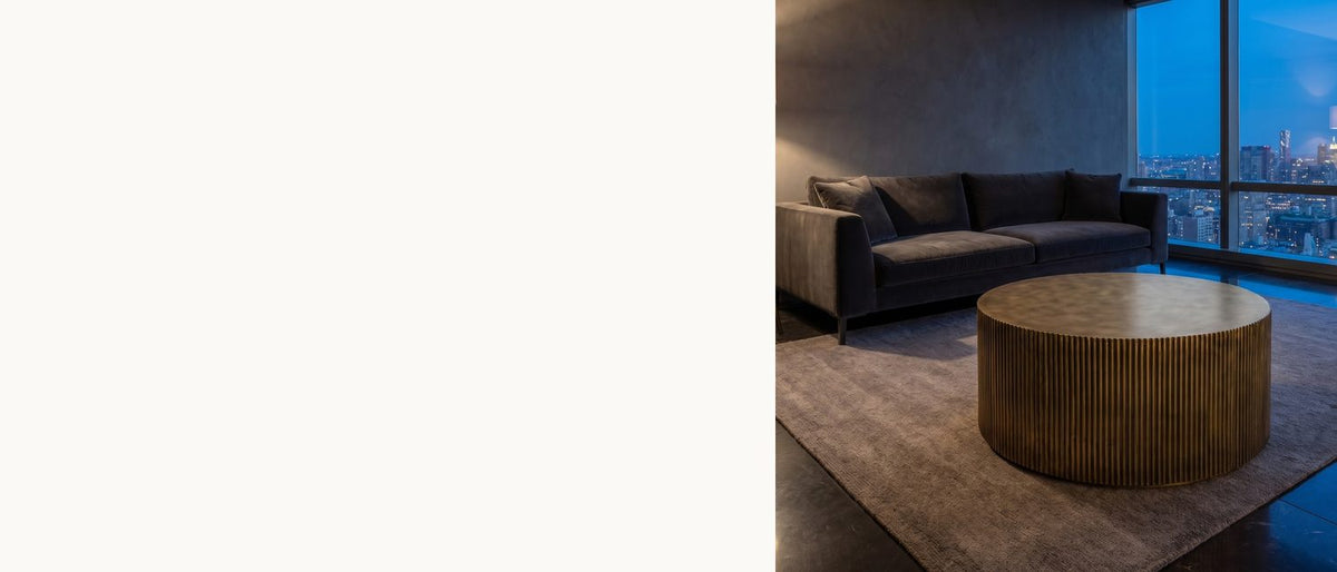 Reeds all round, brass-toned. - Pitigliano Brass-Finish Fluted Drum Coffee Table