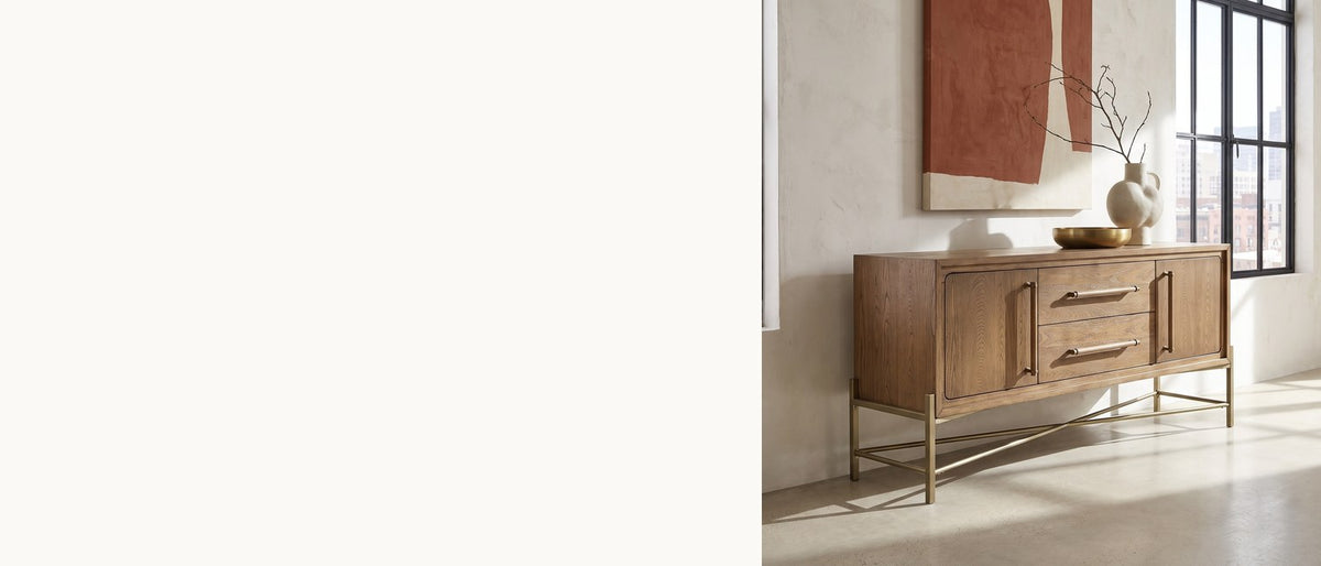 Seventy-two inches, lifted off the floor. - Pizzoni 72-Inch 2-Door 2-Drawer Elm Veneer Sideboard with Metal Base