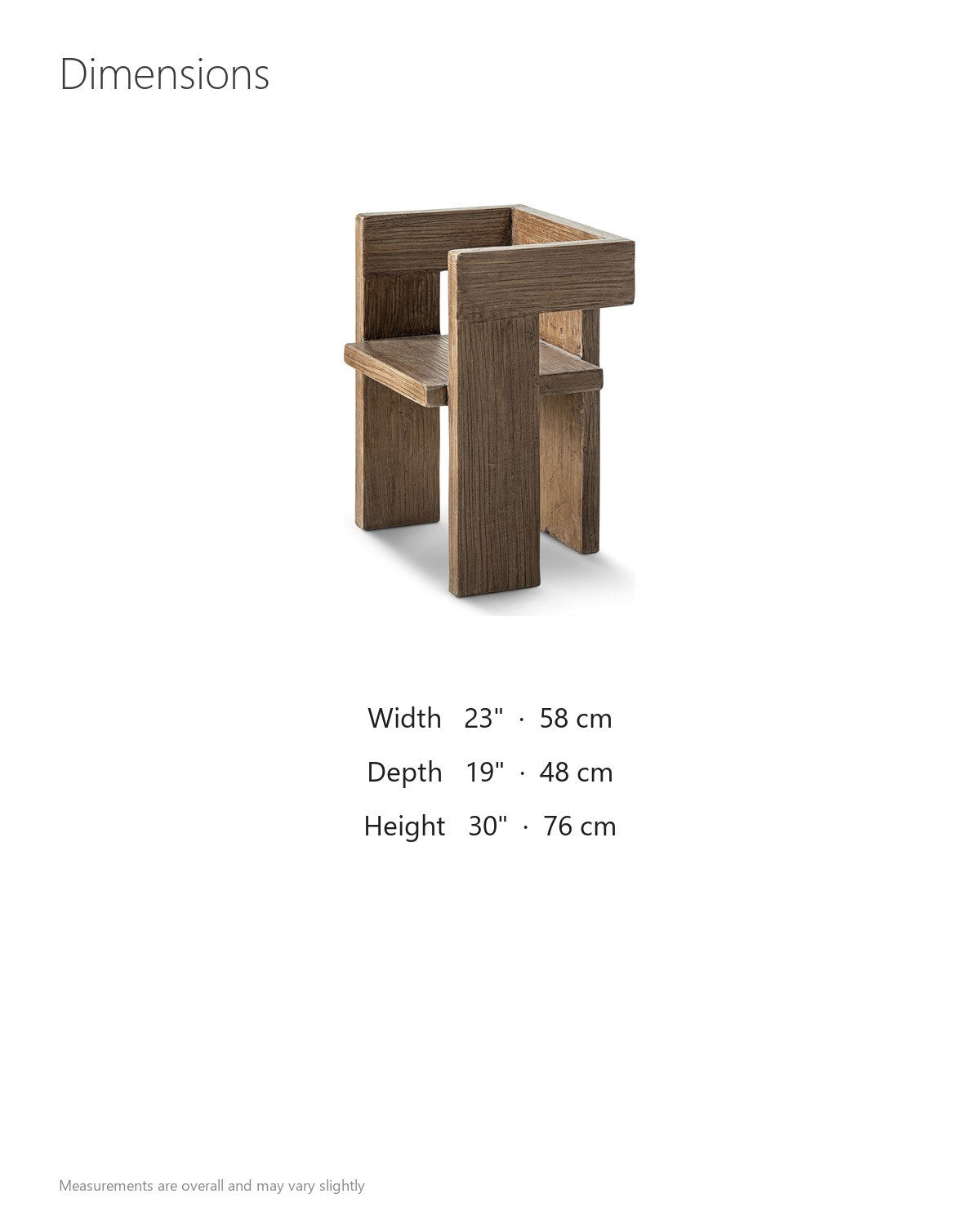 Placanica Sculptural Block Reclaimed Elm Dining Chair dimensions