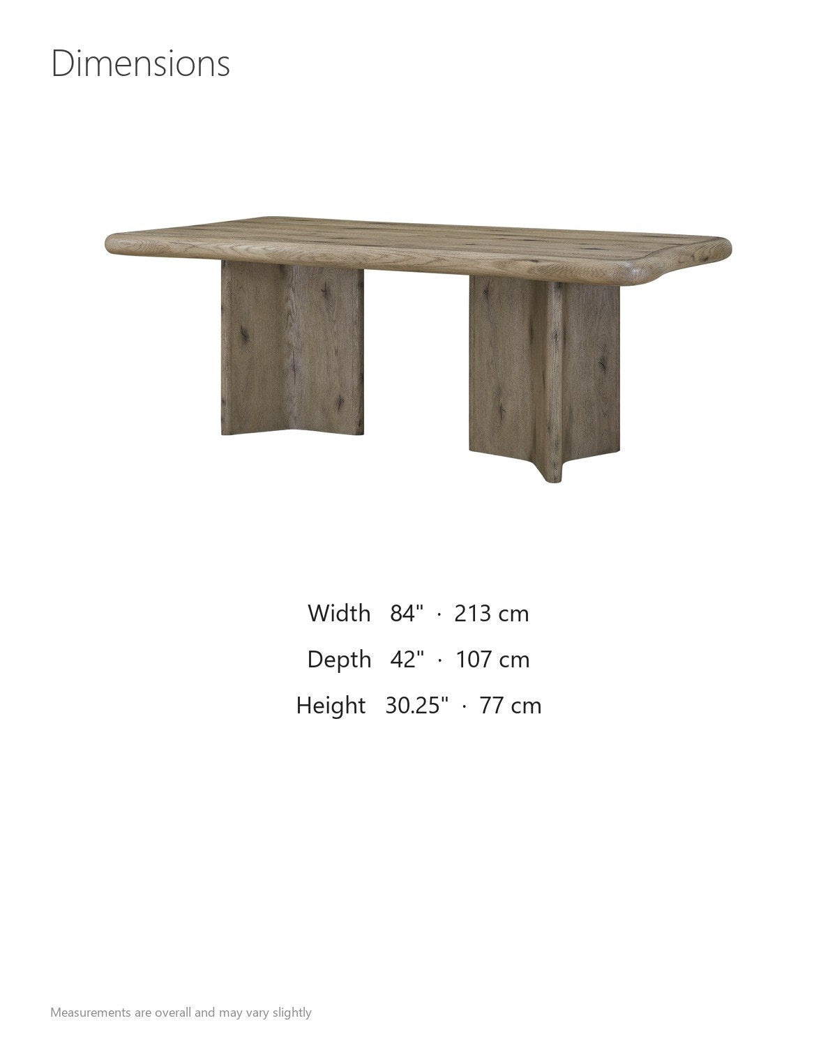 Plataci 84-Inch Organic-Edge Knotty Oak Veneer Dining Table dimensions