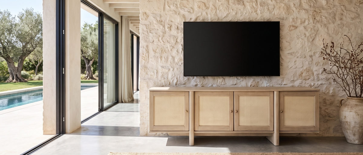 Movie night, upgraded. - Polignano Oak and Cane Media Console