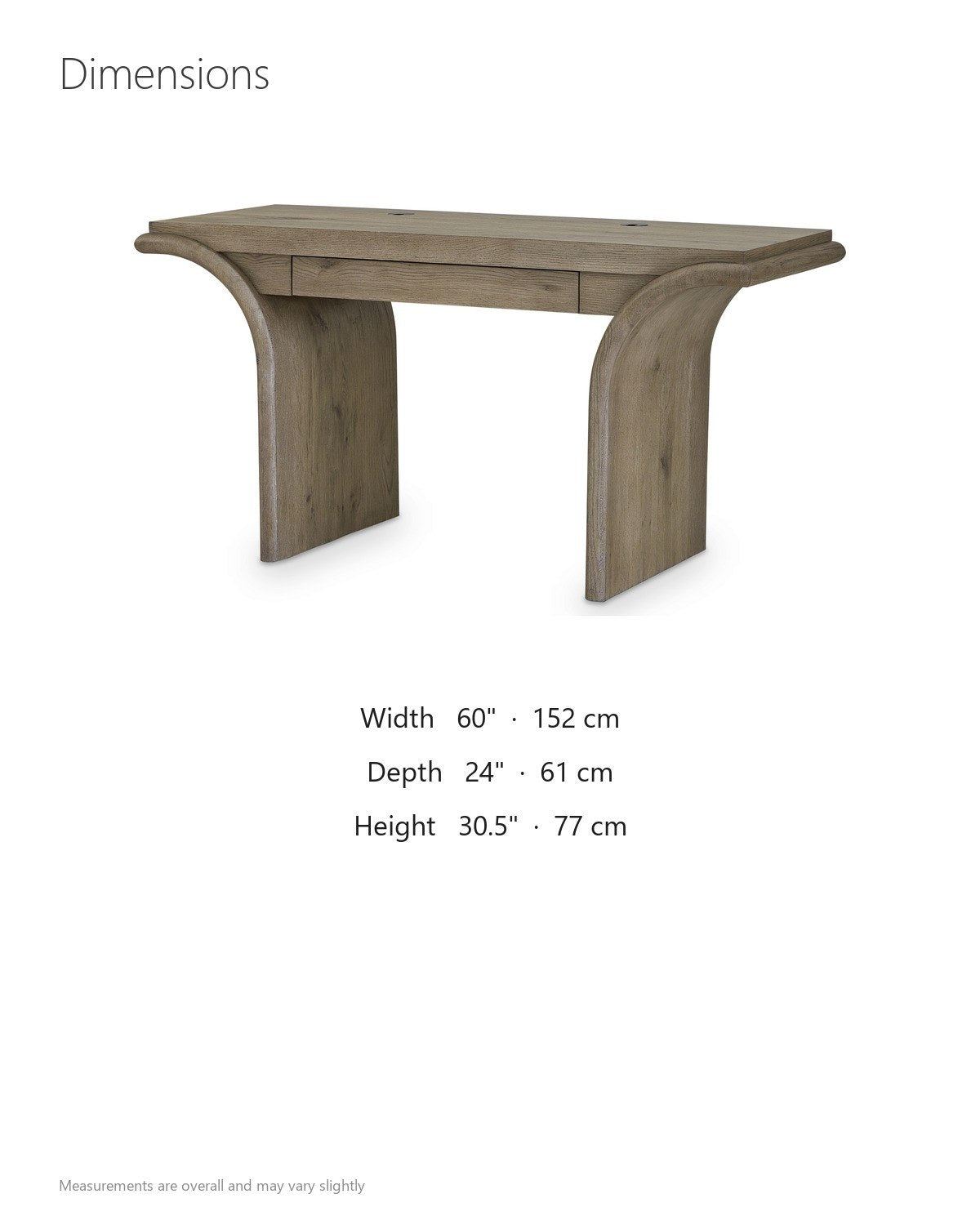 Polistena 60-Inch 1-Drawer Knotty Oak Veneer Waterfall Writing Desk dimensions