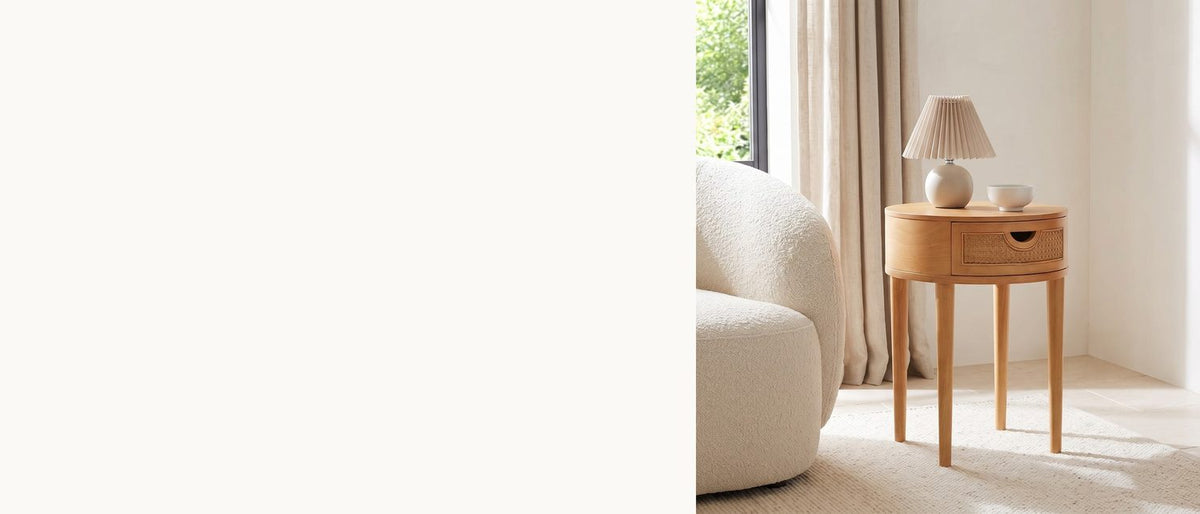 A cane drawer on slim legs. - Pontedera Cane and Wood Round Side Table