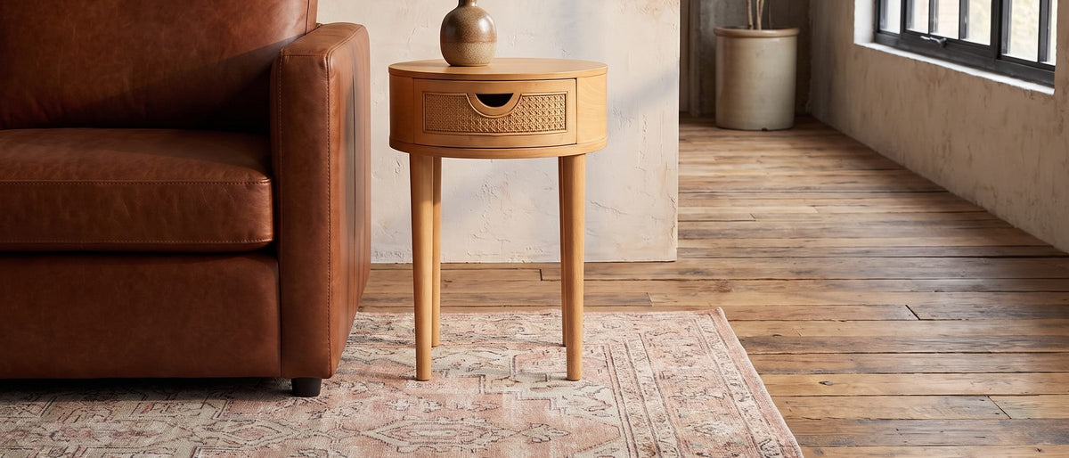 Pontedera Cane and Wood Round Side Table in the room