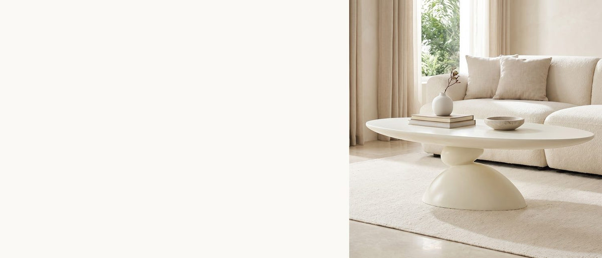 Two pebbles, one stone on top. - Ponza Milk White Fiberglass Pebble Coffee Table