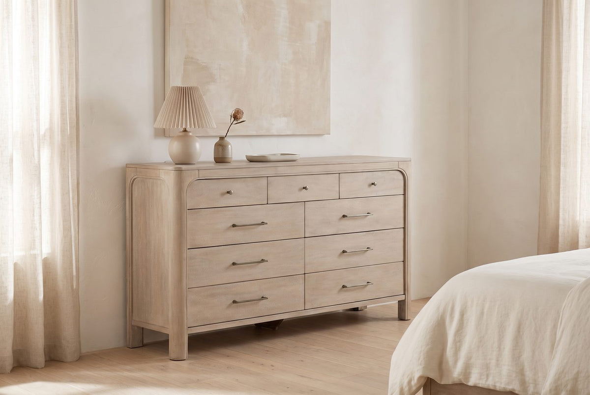 Portogruaro 70-Inch Weathered Mango 9-Drawer Dresser in the room