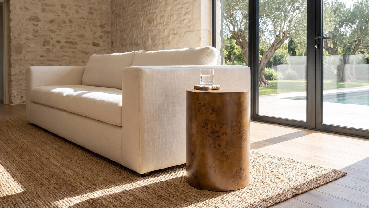Warm wood, simple shape. - Potenza Walnut Burl Pillar Side Table