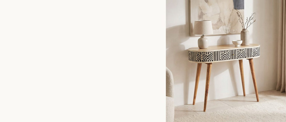 Bone stripes and chevrons. - Pulsano Bone Inlay Oval Console Table