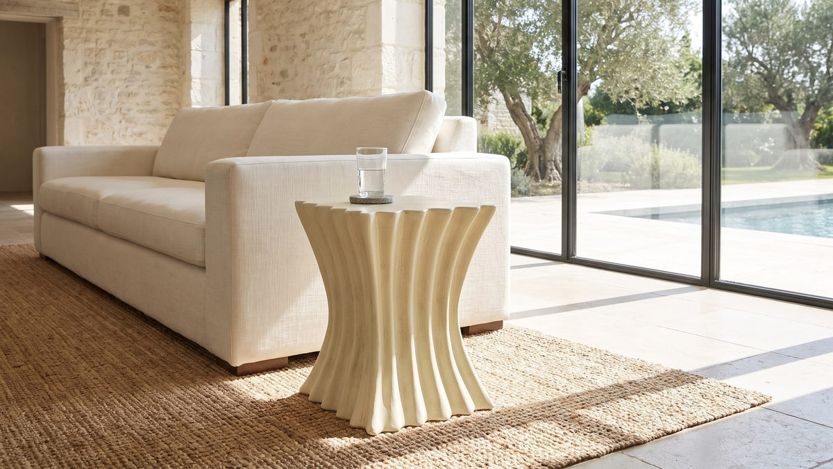 Sculpture, sized for a corner. - Racale Cream Fiberglass Pleated Side Table