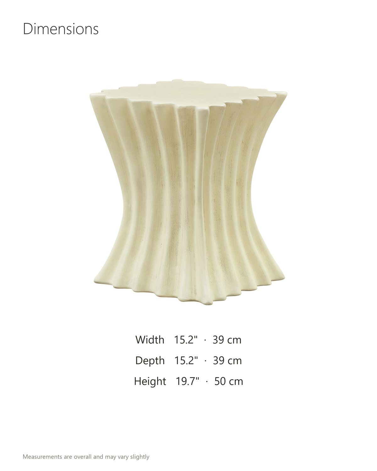 Racale Cream Fiberglass Pleated Side Table dimensions: 15.2 in wide, 15.2 in deep, 19.7 in high