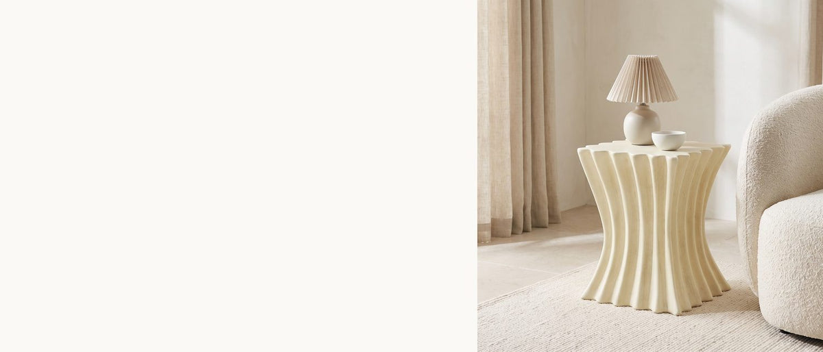Pleated, in aged cream. - Racale Cream Fiberglass Pleated Side Table