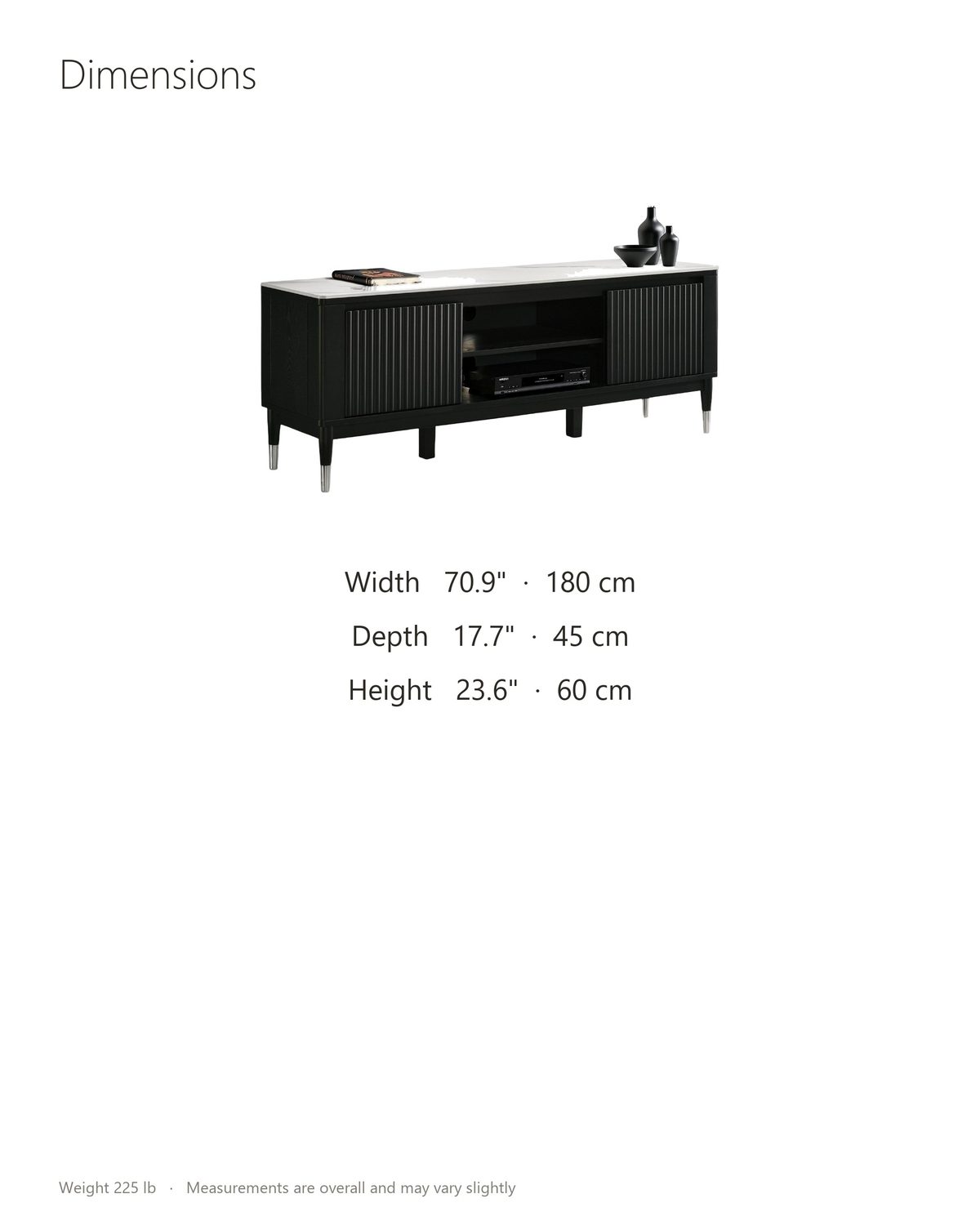 Ragusa Stone Top Media Console dimensions: 70.9 in wide, 17.7 in deep, 23.6 in high