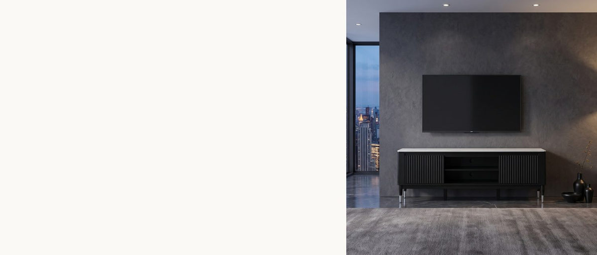 Stone on top, fluted black below. - Ragusa Stone Top Media Console