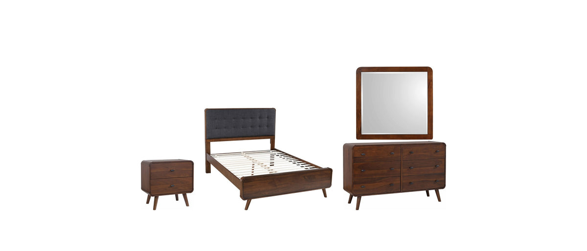 Recanati Dark Walnut Mid-Century Bedroom Set: Four or five pieces.