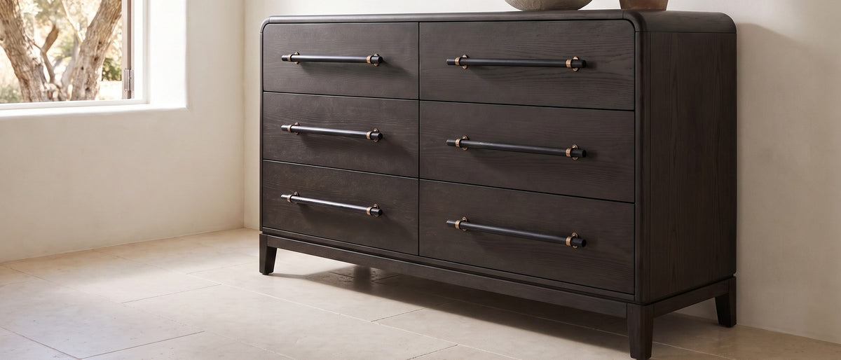 Recoaro 54-Inch Peppercorn Black 6-Drawer Dresser in the room