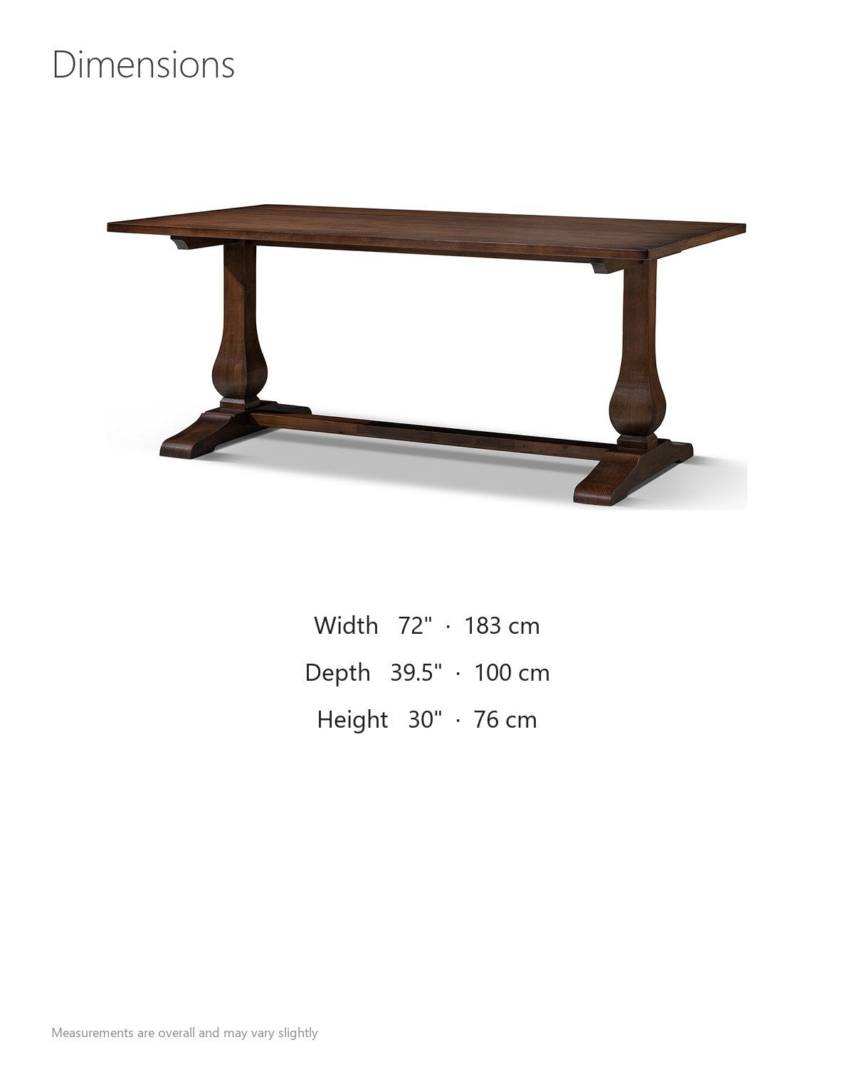 Ricadi 72-Inch Rectangular Reclaimed Pine Trestle Dining Table dimensions