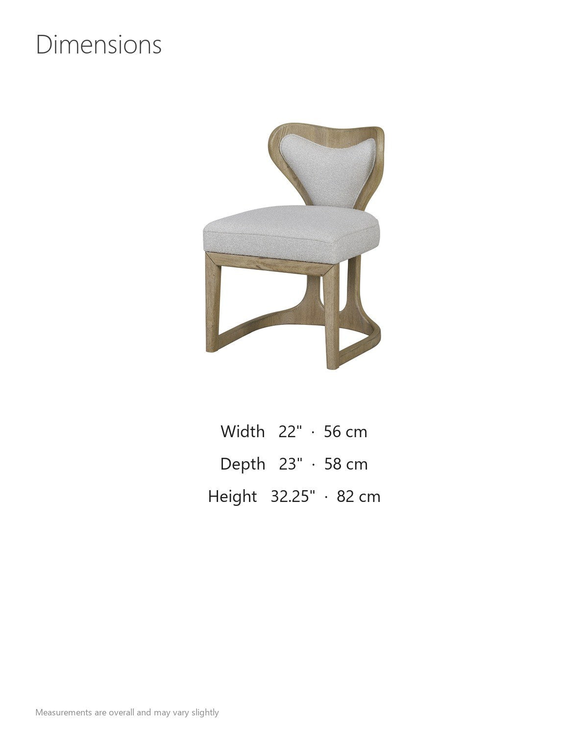 Roccella Sculpted Oak Boucle Dining Chair (Set of 2) dimensions