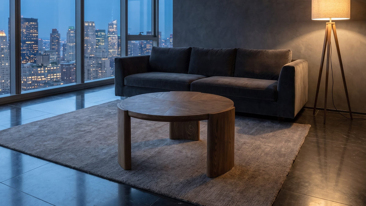 Brown ash, kept round. - Rovereto Brown Ash Veneer Round Coffee Table
