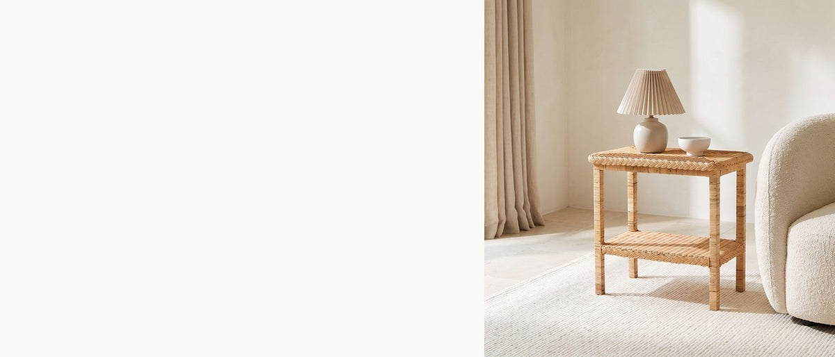 Braided rattan, two tiers. - Rutigliano Braided Rattan Two-Tier Side Table