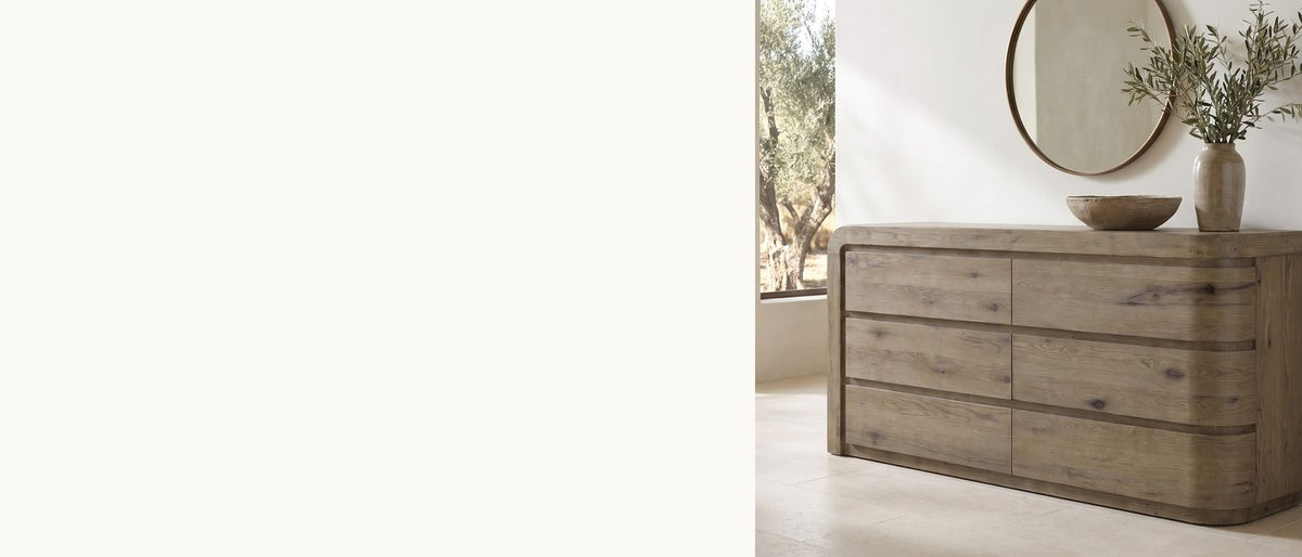 Knotty oak, around the corner. - Sacile 70-Inch Weathered Natural Oak 6-Drawer Dresser