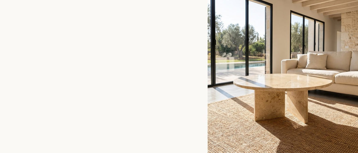 Warm stone, quiet gold. - Salina Gold Beige Marble Coffee Table