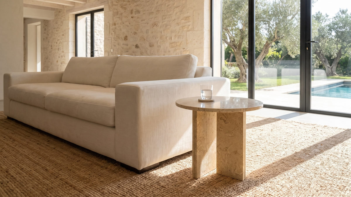 Warm marble, kept small. - Salina Gold Beige Marble Round Side Table