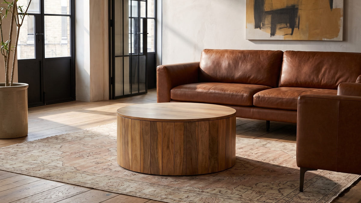 A natural centre for the room. - Sansepolcro Natural Mango Drum Coffee Table