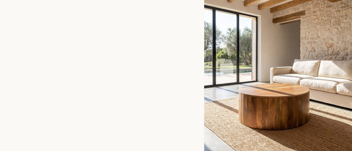 A drum, left natural. - Sansepolcro Natural Mango Drum Coffee Table
