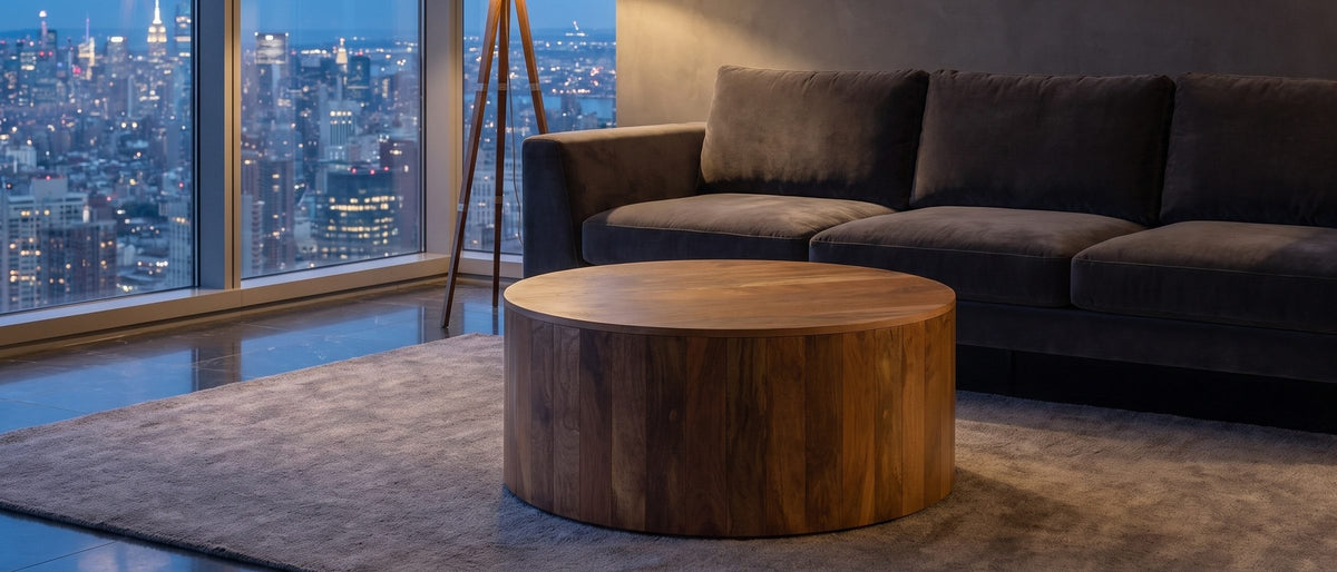 Sansepolcro Natural Mango Drum Coffee Table in the room