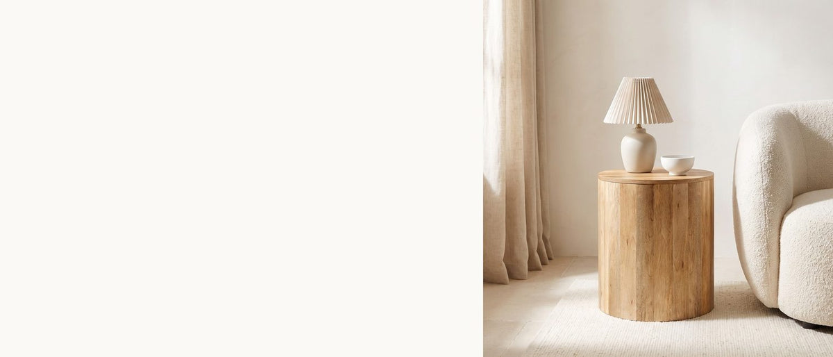 The drum, sized for the arm. - Sansepolcro Natural Mango Drum Side Table