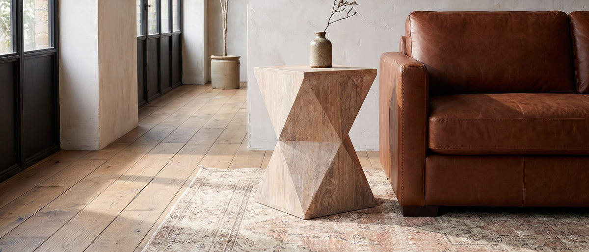 Santeramo Cerused Mango Faceted Side Table in the room
