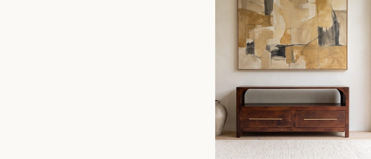 Solid mango, gently arched. - Sarzana 47-Inch Winewood Solid Mango Arched Media Console