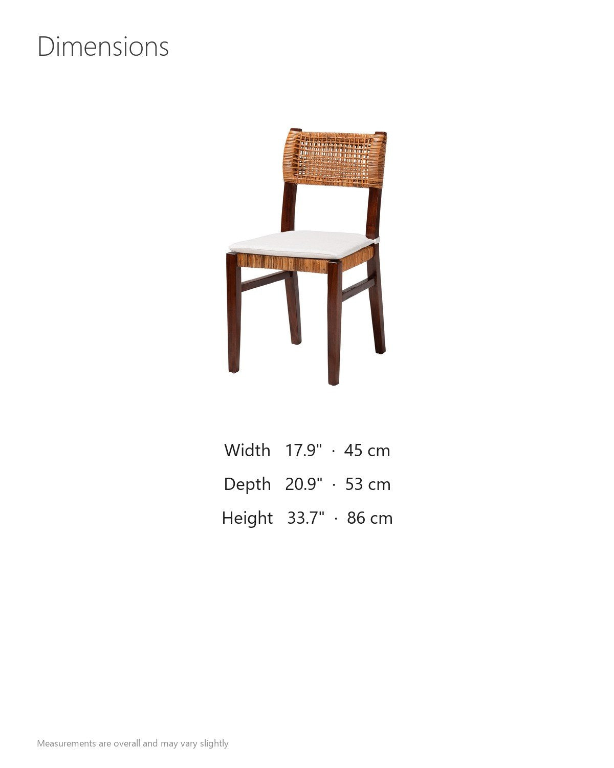 Scalea Rattan and Mahogany Dining Chair dimensions