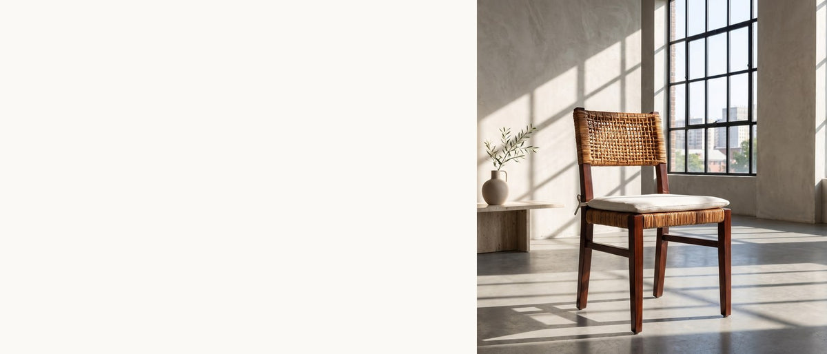 Light through the weave. - Scalea Rattan and Mahogany Dining Chair