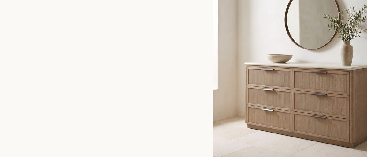 Woven rope, cream stone. - Schio 66.5-Inch Toffee 6-Drawer Dresser
