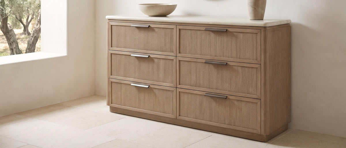Schio 66.5-Inch Toffee 6-Drawer Dresser in the room