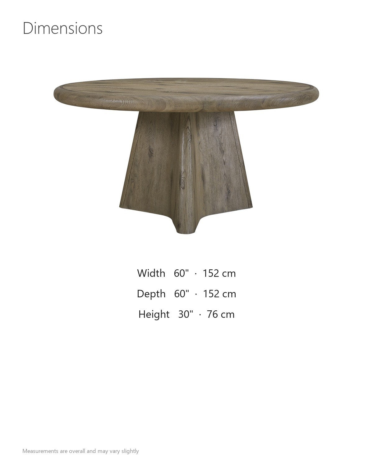Scigliano 60-Inch Round Knotty Oak Veneer Pedestal Dining Table dimensions