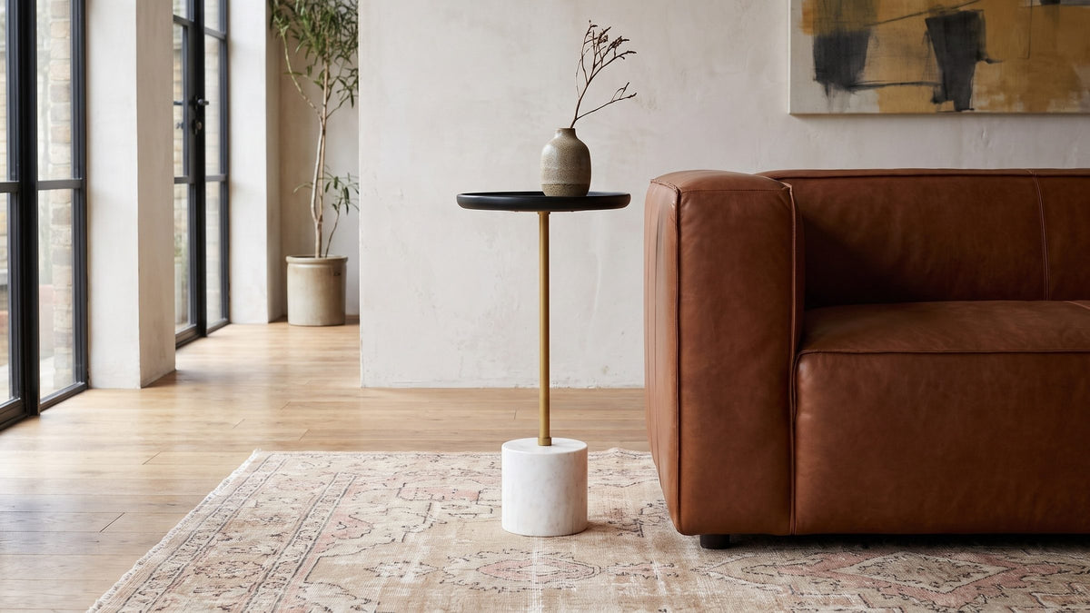 A small table, clearly drawn. - Seggiano Black Mango and Marble Drink Side Table