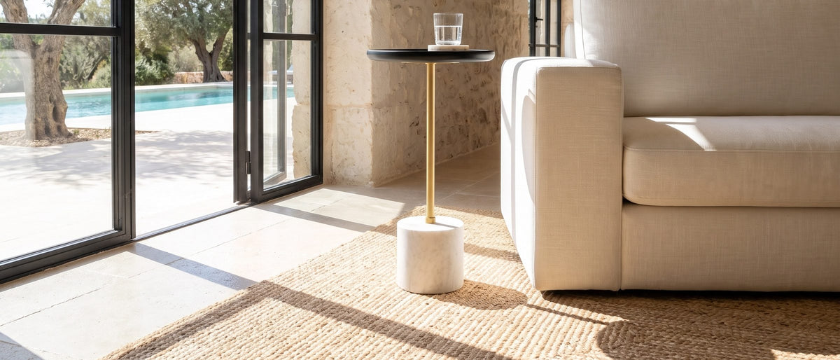 Seggiano Black Mango and Marble Drink Side Table in the room