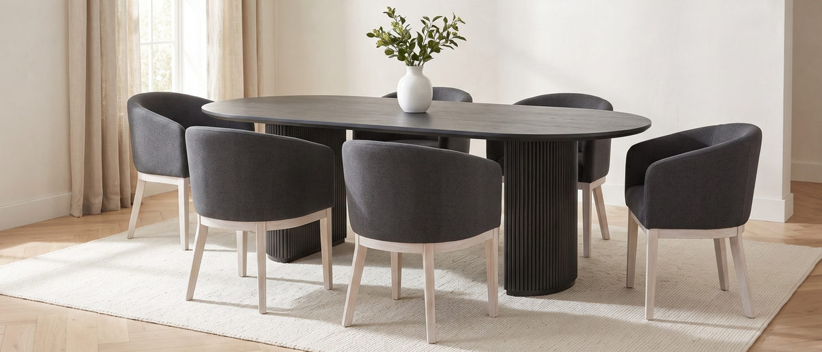 Seminara 80-Inch Oval Fluted Pedestal Dining Set with 6 Chairs in the room