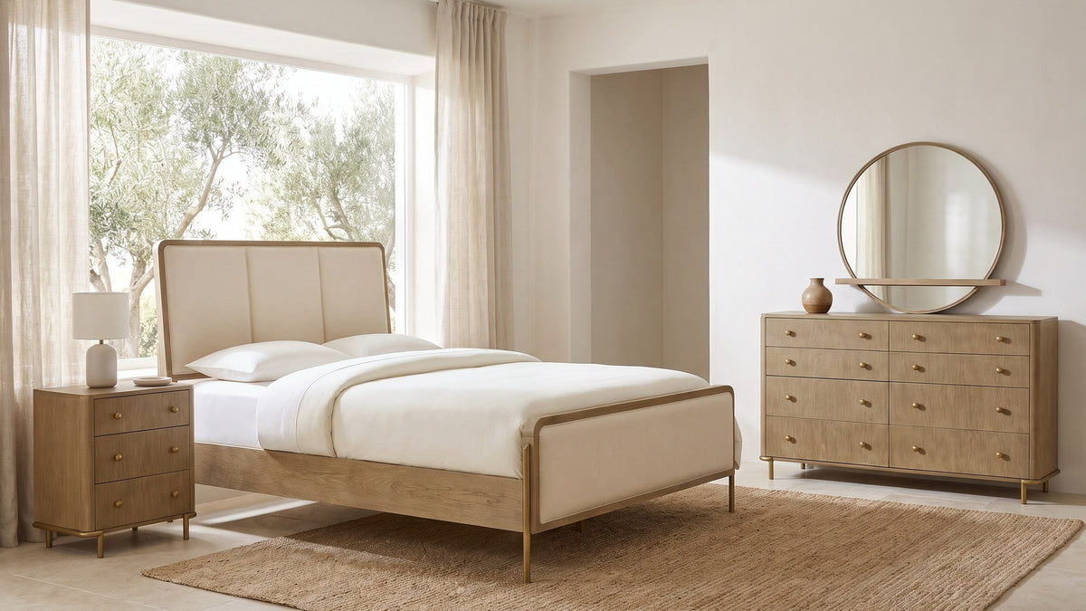 Soft cream, warm sand. - Sirolo Sand Wash and Cream Upholstered Bedroom Set