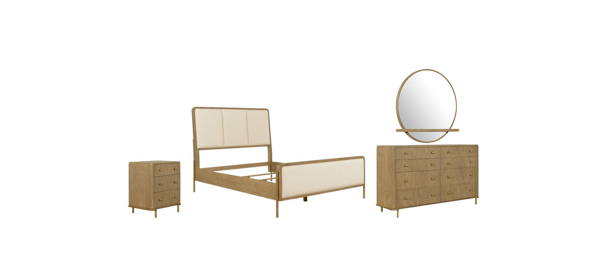Sirolo Sand Wash and Cream Upholstered Bedroom Set: All four pieces.
