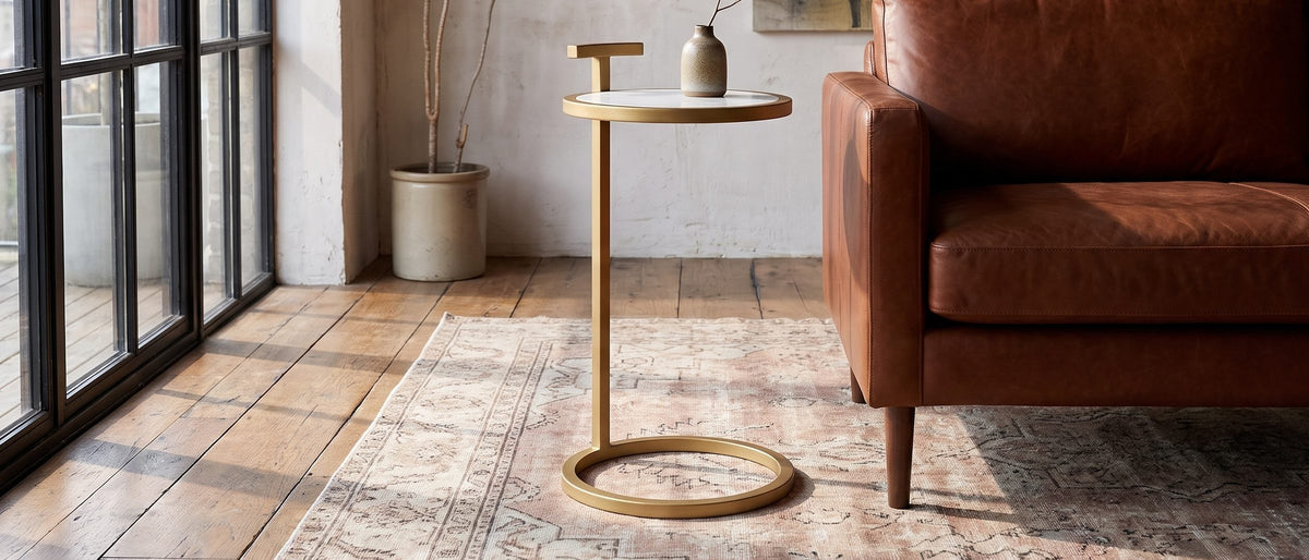 Soleto White Marble Ring-Base Side Table in the room