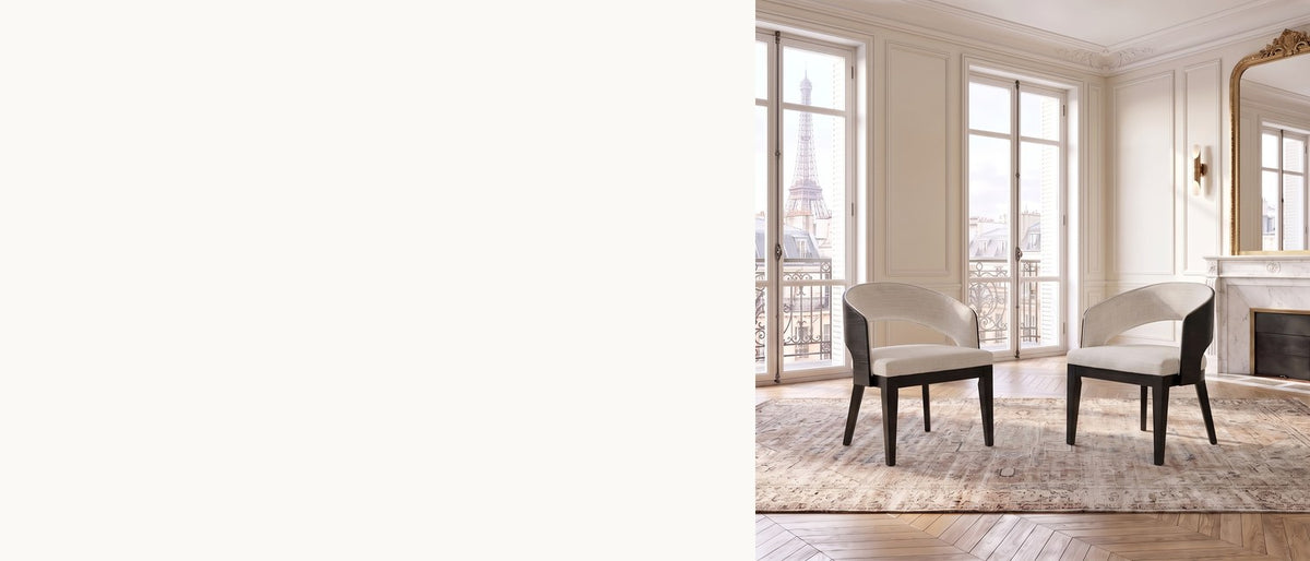 A curve that holds you. - Soriano Open-Back Upholstered Wood Dining Arm Chair (Set of 2)