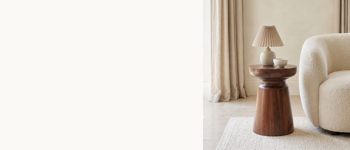 Turned mango, a spinning top. - Specchia Brown Mango Cone Pedestal Side Table