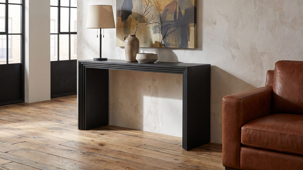 One dark line on the wall. - Spinazzola Black Paulownia Waterfall Console Table