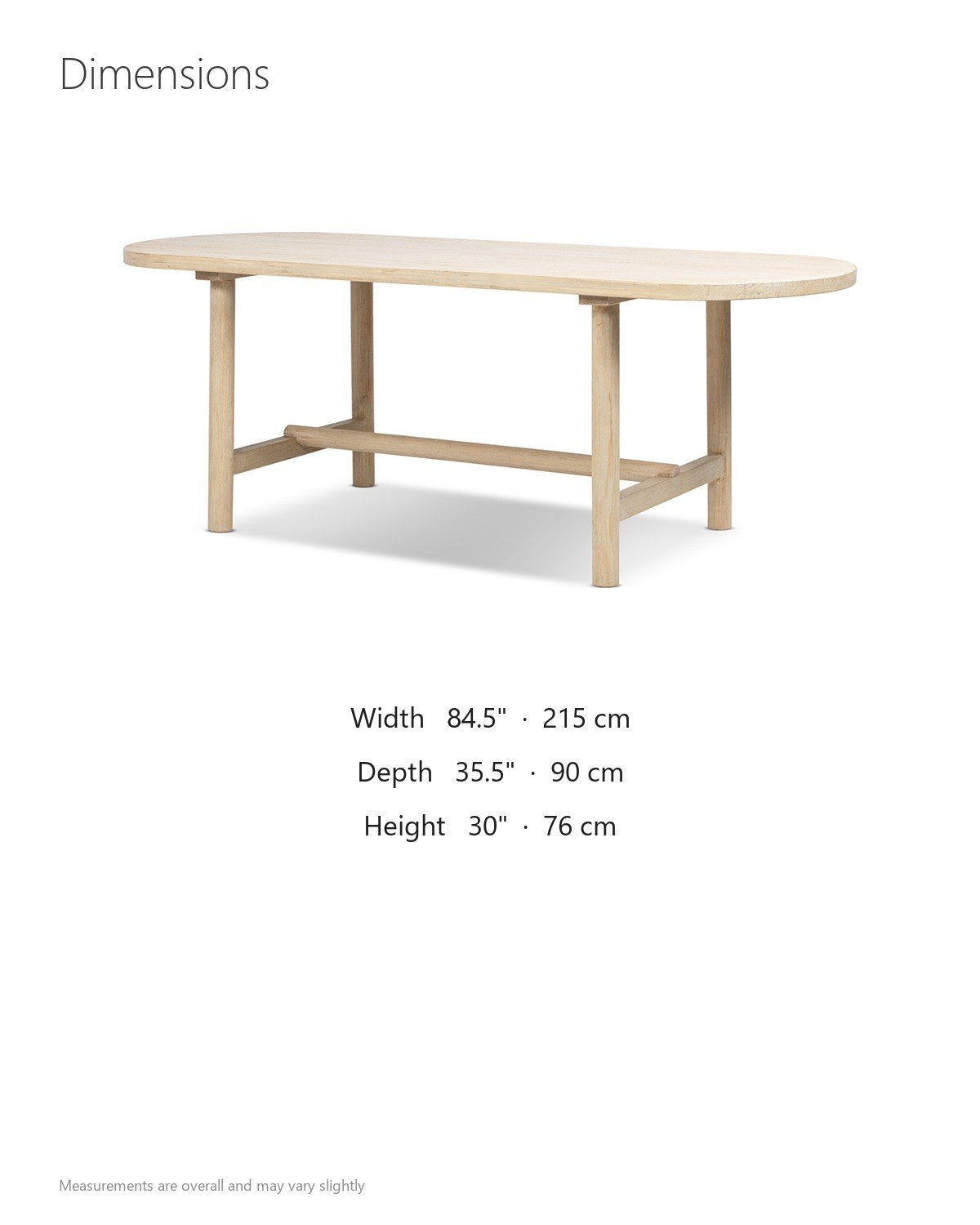 Squillace 85-Inch Oval Reclaimed Pine Dining Table dimensions