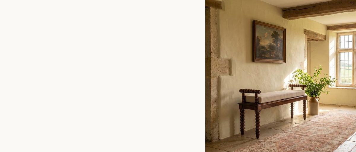 A classic turning, kept compact. - Stefanaconi 39.4-Inch Bobbin-Turned Solid Mango Wood Bench with Cushion