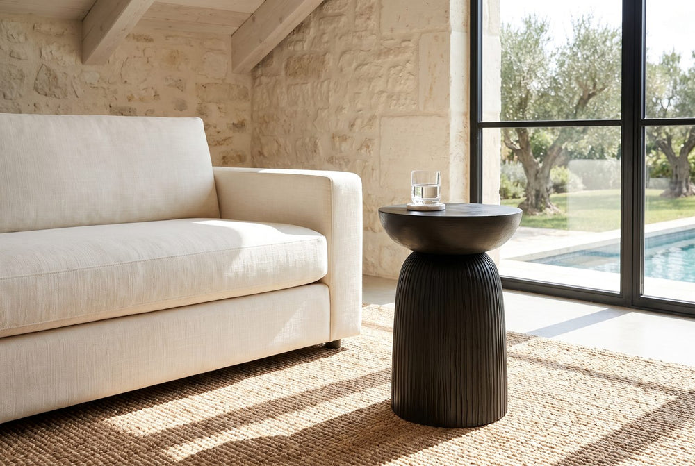 A small table beside the sofa